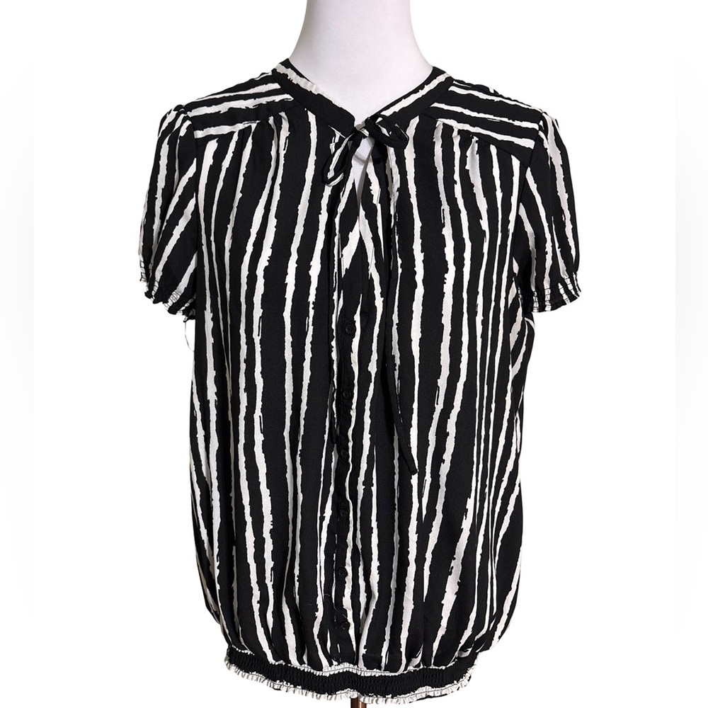 New York & Company Black and White Striped Blouse